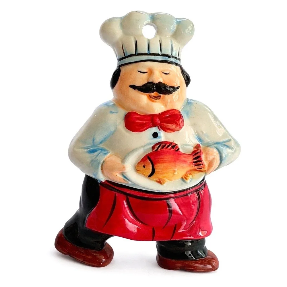 Vintage Hand-Painted Fat Chef Figurine Bistro Wall Plaque‎ Kitchen Decor